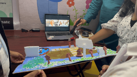 Animation showing the remote guest session as students present their Cool Your City Challenge projects.