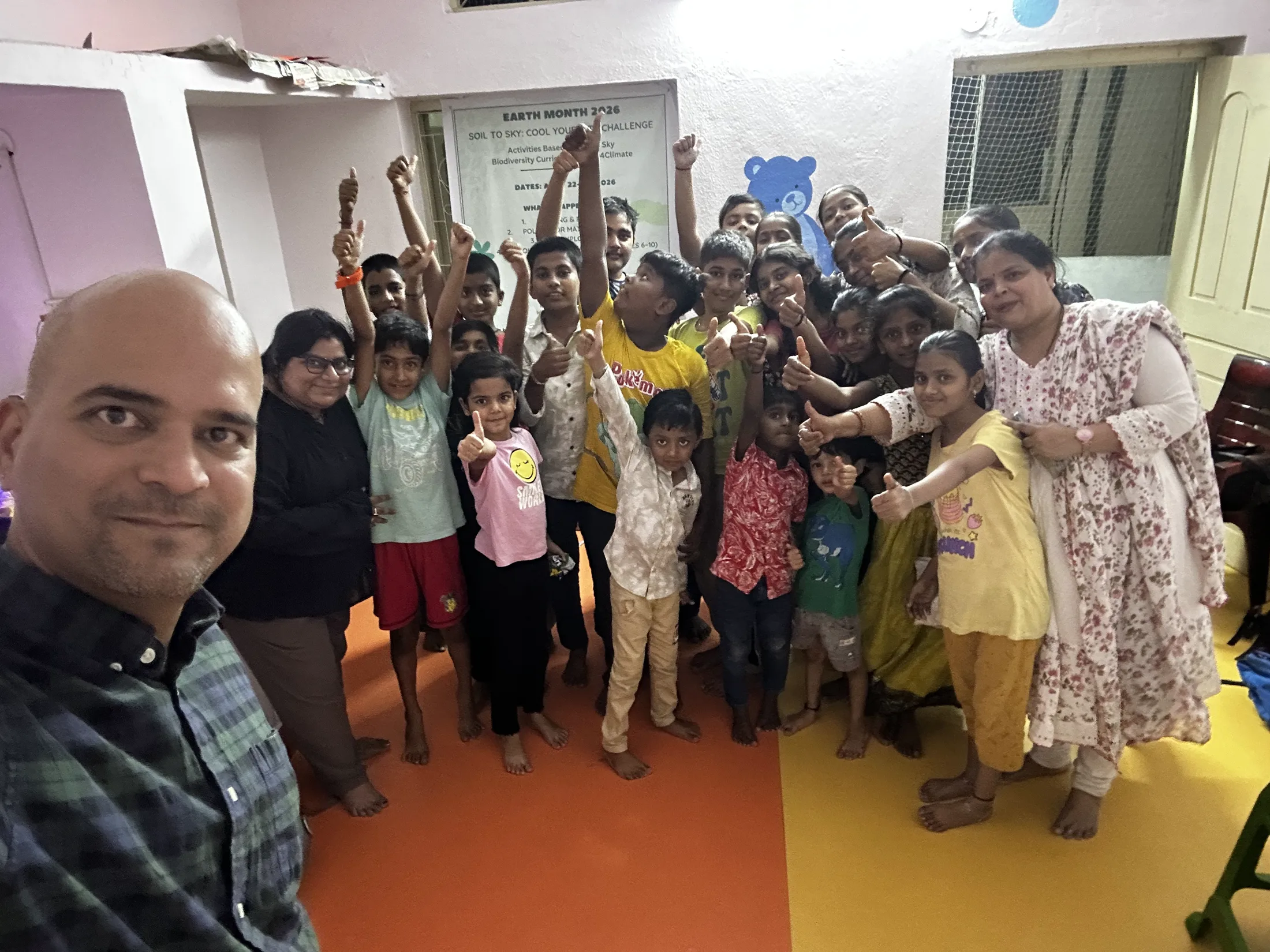 Children gather at the close of day one and cheer together at the end of the session.